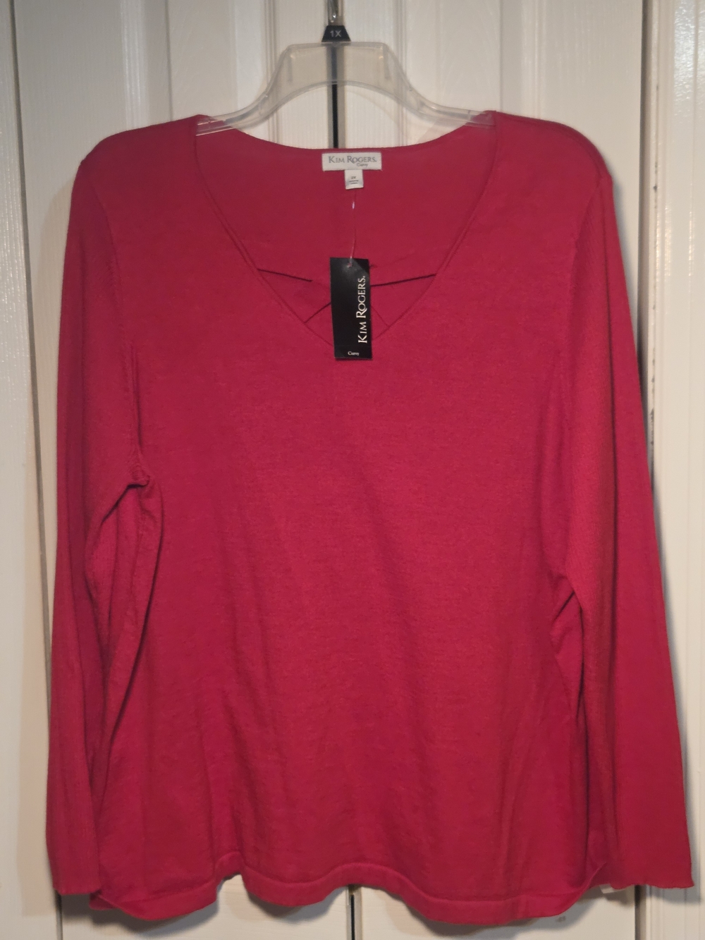 Kim Rogers Red V-Neck Long Sleeve Women's Top, NWT